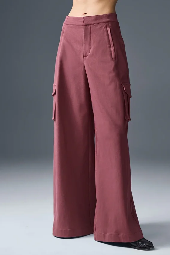 Show off Cargo-bukse med vid ben (lang) – Burgundy Truffle