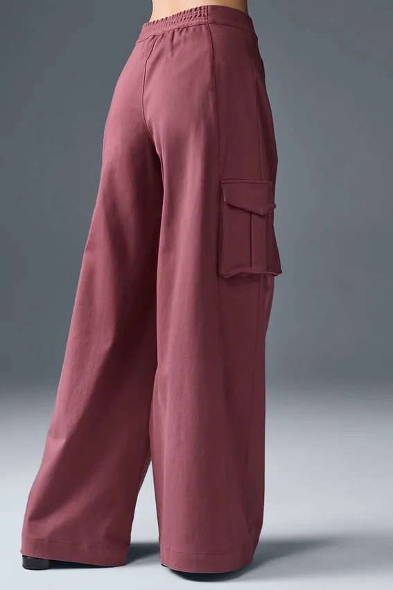 Show off Cargo-bukse med vid ben (lang) – Burgundy Truffle