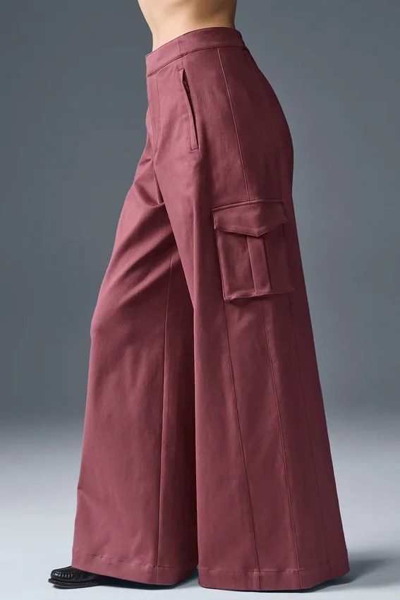 Show off Cargo-bukse med vid ben (lang) – Burgundy Truffle