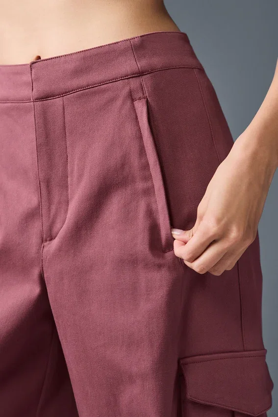 Show off Cargo-bukse med vid ben (lang) – Burgundy Truffle