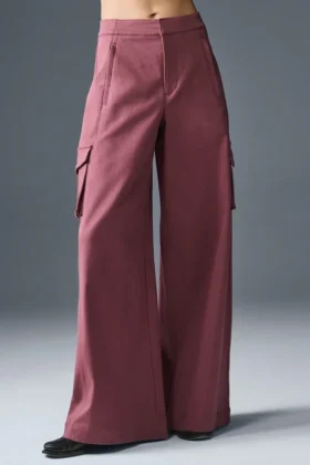 Show off Cargo Wide Leg Trouser (Regular) – Burgundy Truffle