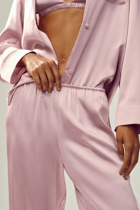 Silk Luminous Bukser (lang) – rosa champagne