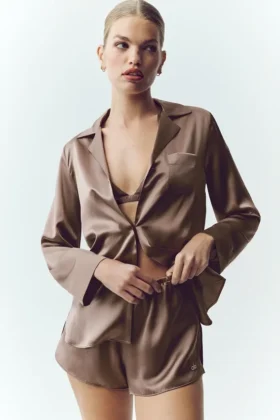 Silk Luminous Button up – Alpine Cocoa