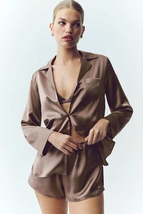 Silk Luminous Button up – Alpine Cocoa