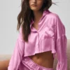 Silk Luminous kort knappeskjorte langermet – Candy Heart Pink