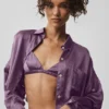 Silk Luminous kort knappeskjorte langermet – Plum Kiss
