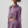 Silk Luminous kort knappeskjorte langermet – Plum Kiss