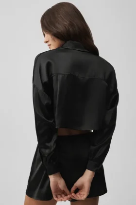 Silk Luminous kort knappeskjorte langermet – svart