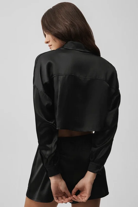 Silk Luminous kort knappeskjorte langermet – svart