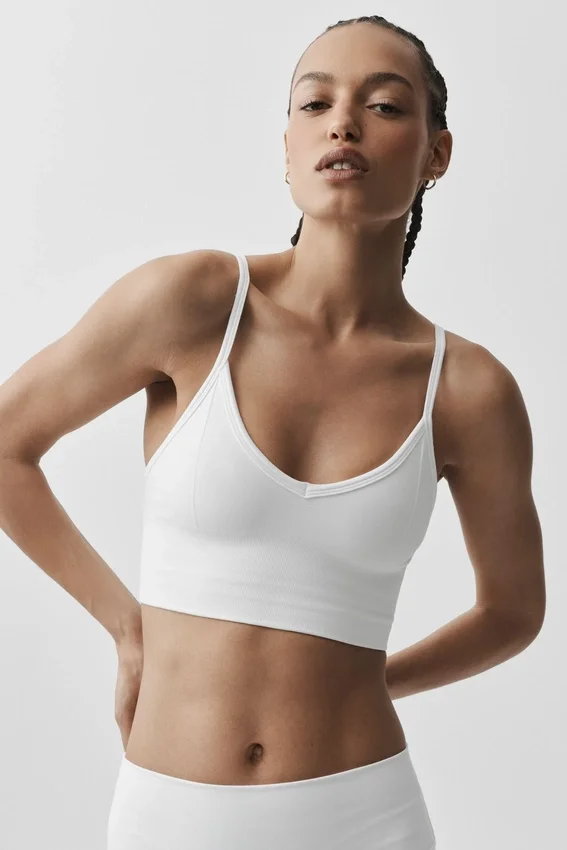 Sømløs modal-bralette med ribbestrikket mønster – hvit