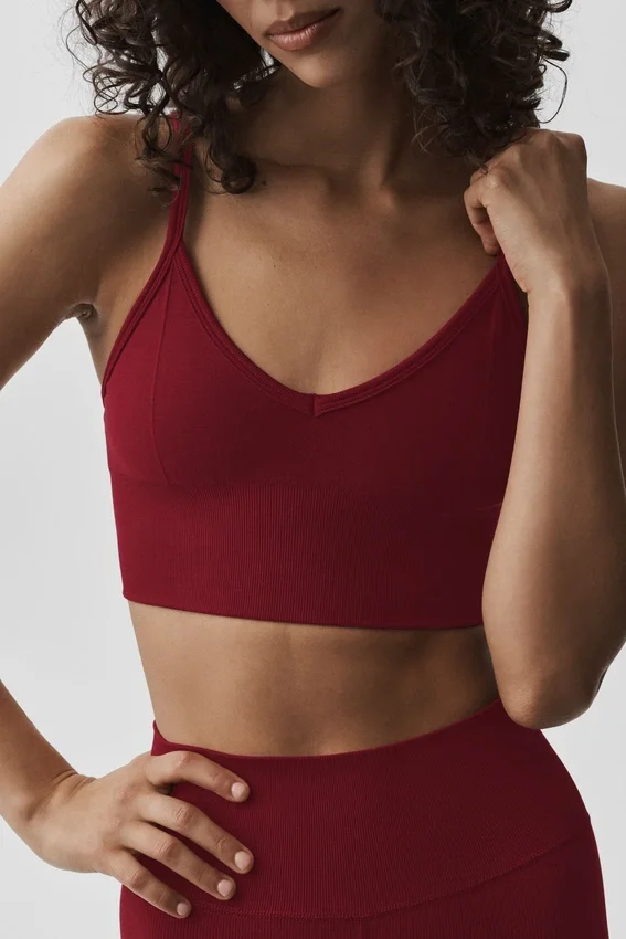 Sømløs modal ribbet Delight-bralette – Summer Romance Red
