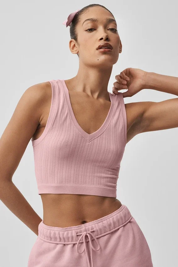 Sømløs Pointelle-singleter – Vintage Pink