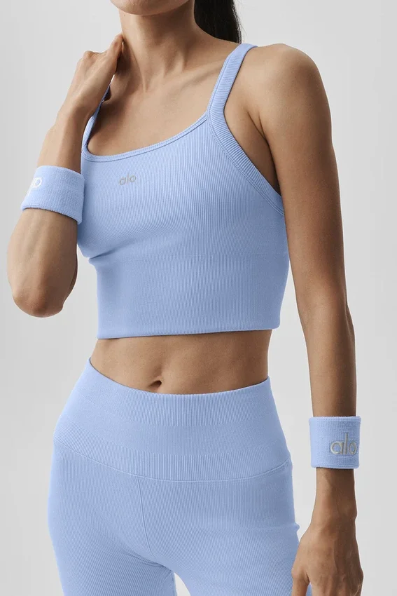 Sømløs ribbet Favorite-BH-singleter - Light Provence Blue