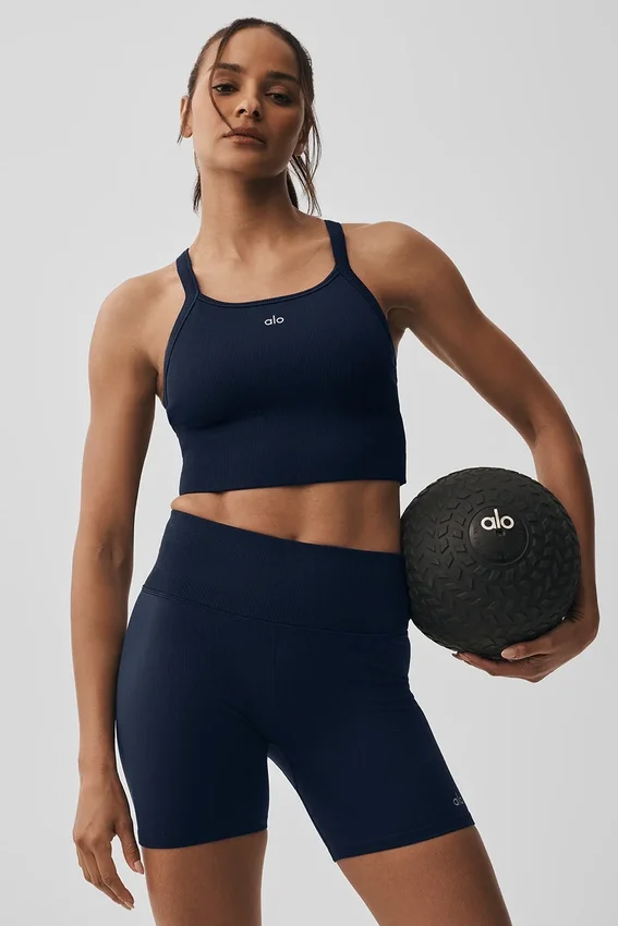 Sømløs ribbet Favorite-BH-singleter – Navy