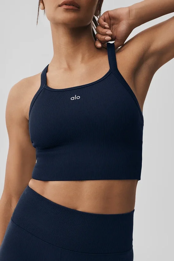 Sømløs ribbet Favorite-BH-singleter – Navy