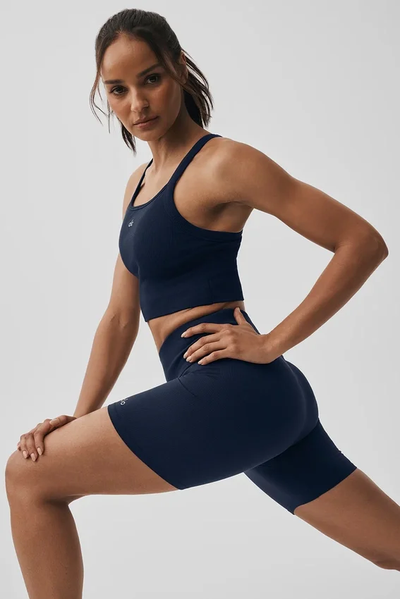 Sømløs ribbet Favorite-BH-singleter – Navy