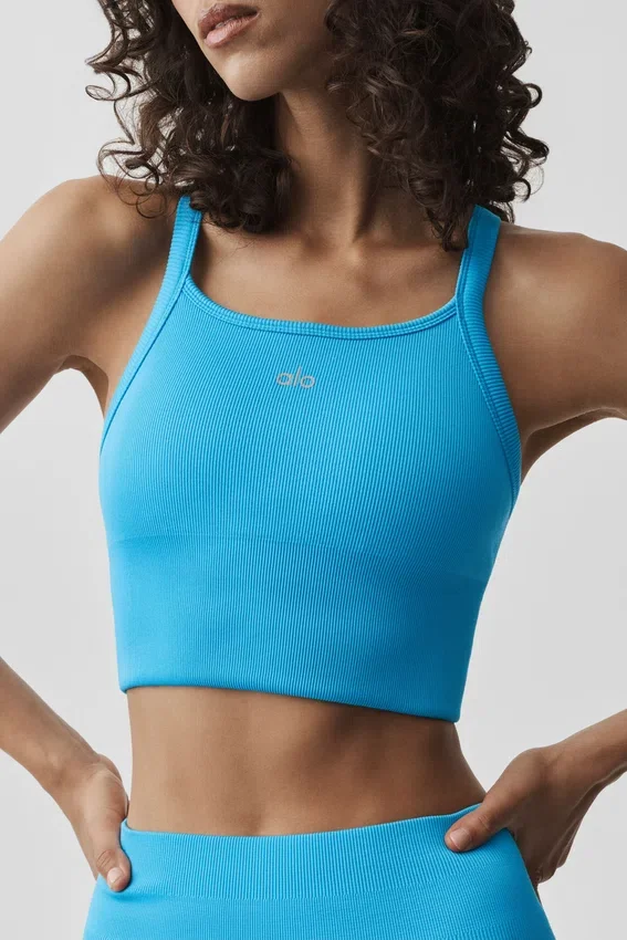 Sømløs ribbet Favorite Bra Singleter – azurblå