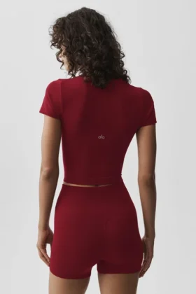Sømløs, ribbet modal-shorts med korte ermer – Summer Romance Red