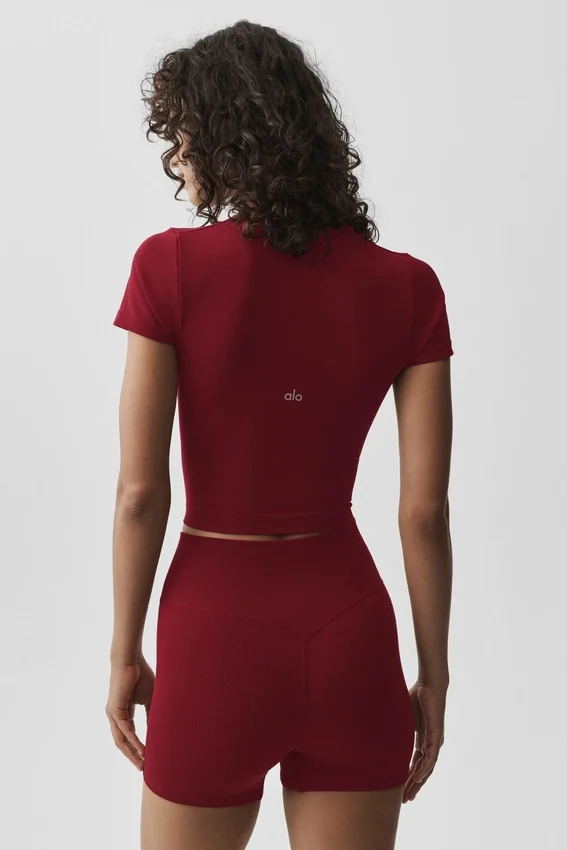 Sømløs, ribbet modal-shorts med korte ermer – Summer Romance Red