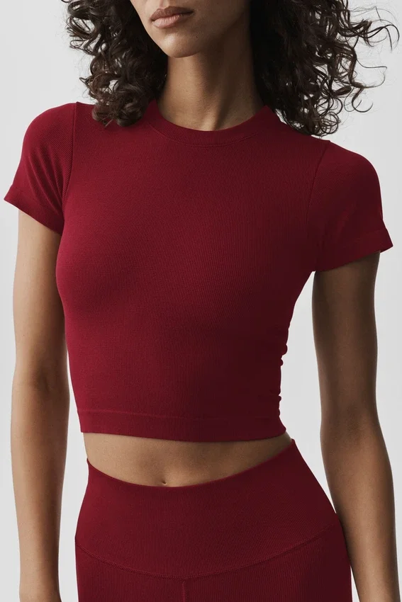 Sømløs, ribbet modal-shorts med korte ermer – Summer Romance Red