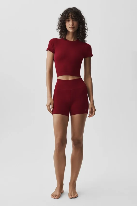 Sømløs, ribbet modal-shorts med korte ermer – Summer Romance Red