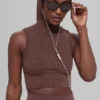 Sømløs tofarget ribbet vest med hette – Brownstone Heather