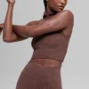 Sømløs tofarget ribbet vest med hette – Brownstone Heather