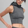 Sømløs tofarget ribbet vest med hette – Dark Misty Grey Heather