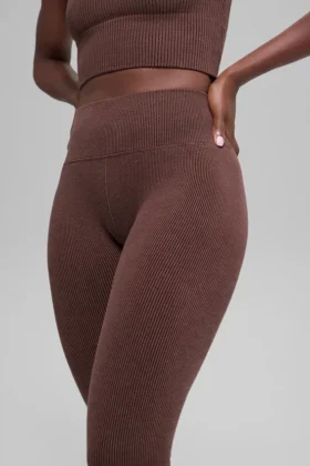 Sømløse High-Waist tights med tofarget ribbestrikk – Brownstone Heather