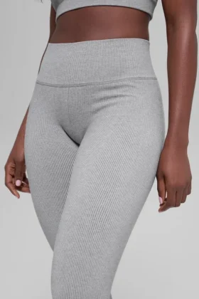 Sømløse High-Waist tights med tofarget ribbestrikk – Light Misty Grey Heather