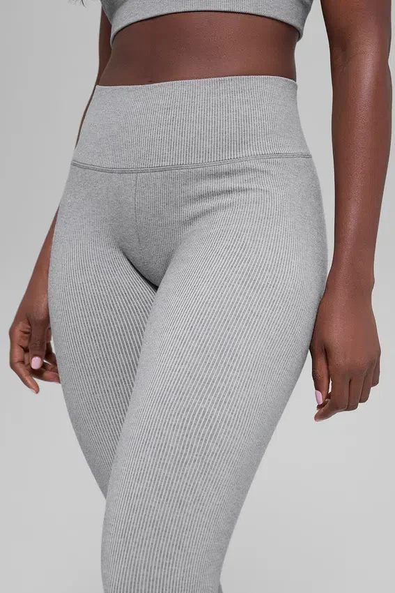 Sømløse High-Waist tights med tofarget ribbestrikk – Light Misty Grey Heather