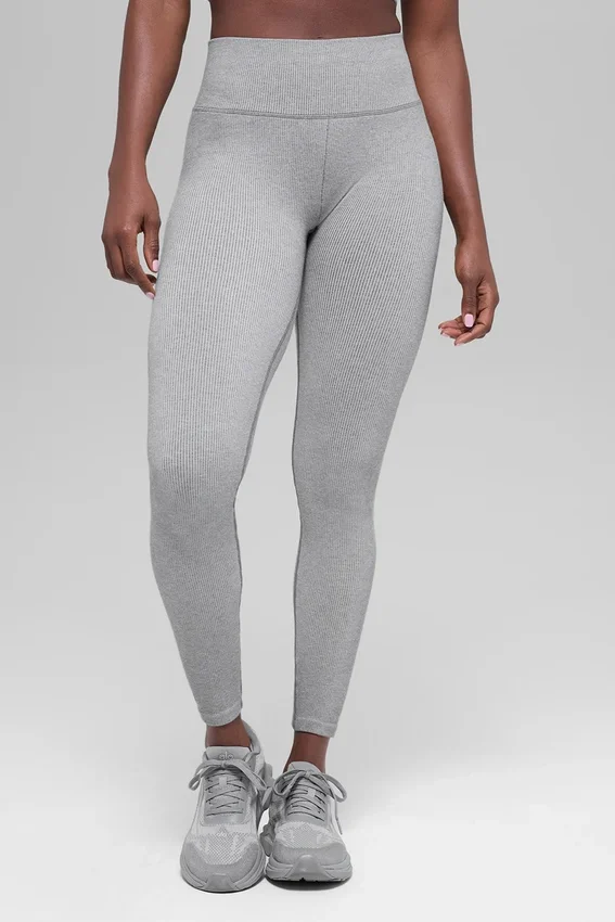 Sømløse High-Waist tights med tofarget ribbestrikk – Light Misty Grey Heather