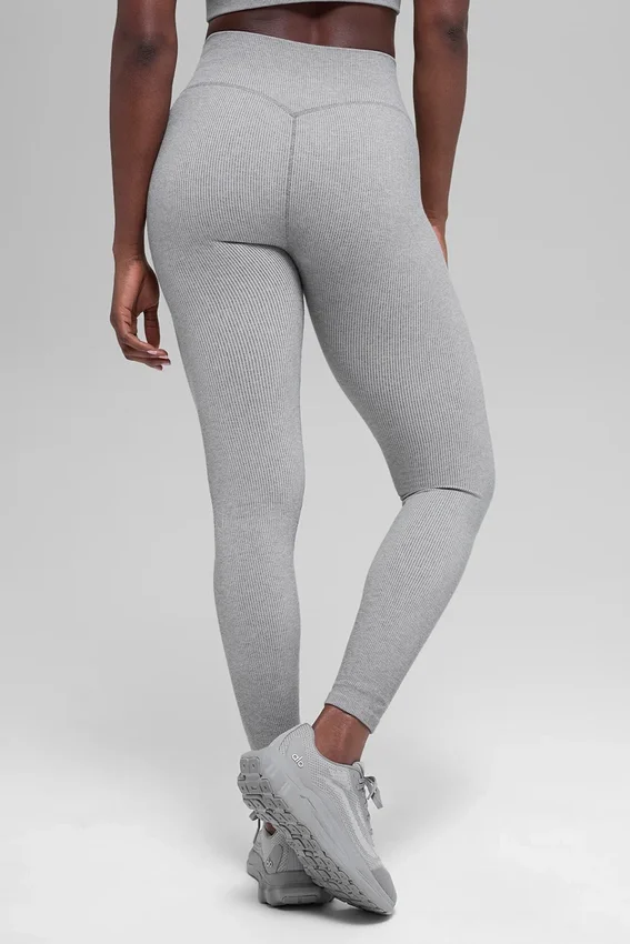 Sømløse High-Waist tights med tofarget ribbestrikk – Light Misty Grey Heather