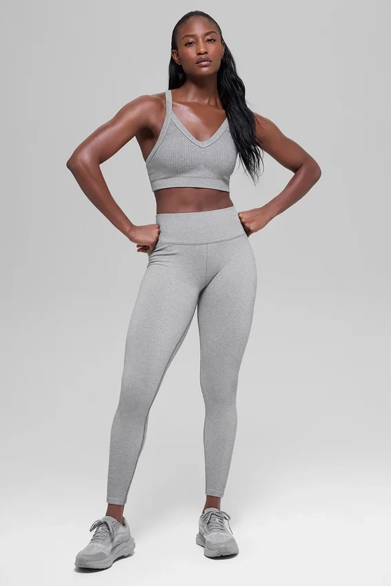 Sømløse High-Waist tights med tofarget ribbestrikk – Light Misty Grey Heather