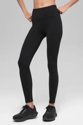 Sømløse High-Waist tights med tofarget ribbestrikk – svart