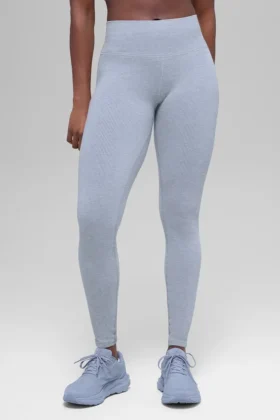 Sømløse High-Waist tights med tofarget ribbestrikk – Winter Frost Heather