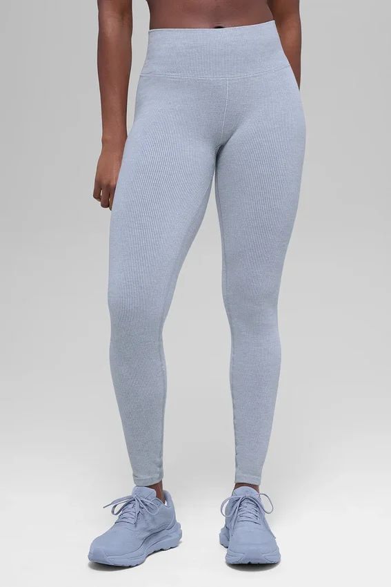 Sømløse High-Waist tights med tofarget ribbestrikk – Winter Frost Heather