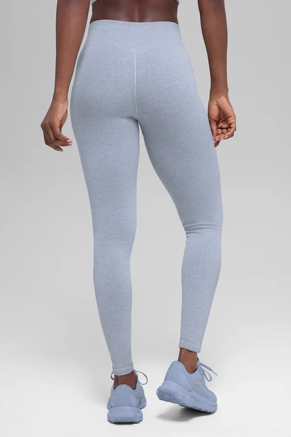 Sømløse High-Waist tights med tofarget ribbestrikk – Winter Frost Heather