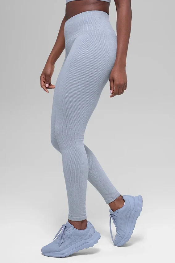 Sømløse High-Waist tights med tofarget ribbestrikk – Winter Frost Heather