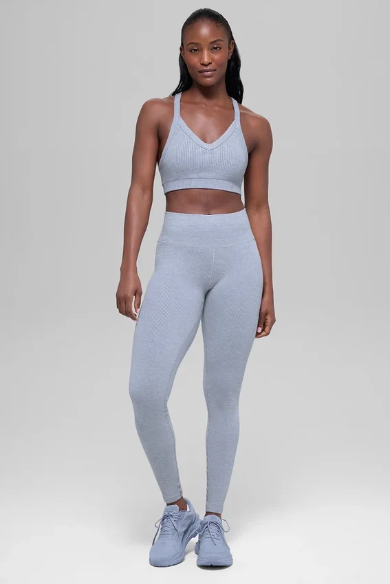 Sømløse High-Waist tights med tofarget ribbestrikk – Winter Frost Heather