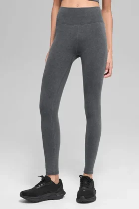 Sømløse ribbestrikkede High-Waist tights i to farger – Dark Misty Grey Heather