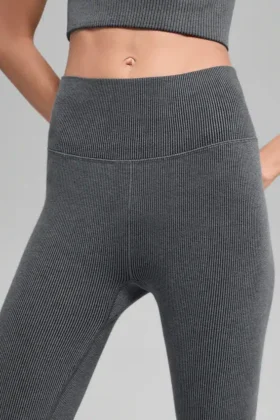 Sømløse ribbestrikkede High-Waist tights i to farger – Dark Misty Grey Heather