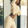Snuggle up Strikkegenser-bukser med High-Waist og vide ben – Candlelight Yellow
