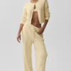 Snuggle up Strikkegenser-bukser med High-Waist og vide ben – Candlelight Yellow