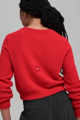 Snuggle up-strikkegenser, kort cardigan – Bright Red