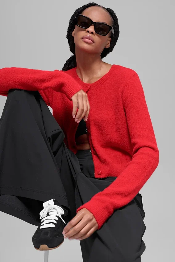 Snuggle up-strikkegenser, kort cardigan – Bright Red