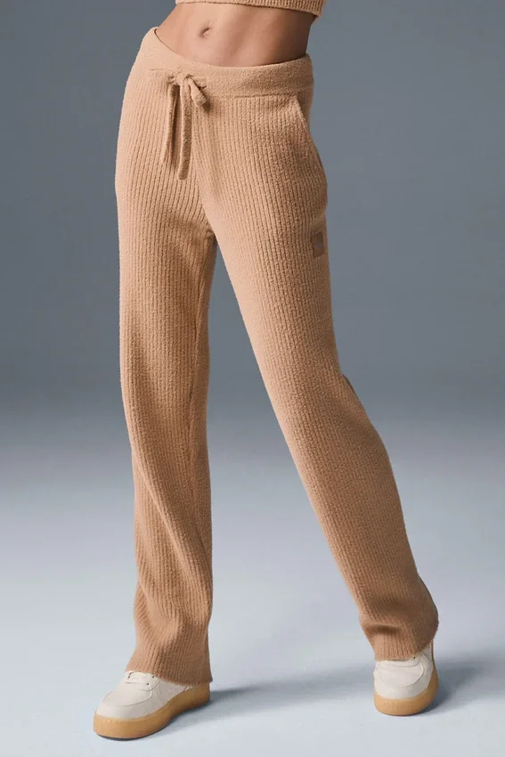 Snuggle Up-strikkegenser med High-Waist og vid ben – Toasted Almond