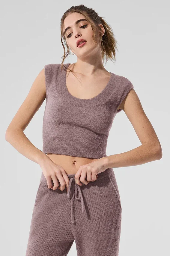 Snuggle up-strikkegenser med korte ermer – Mushroom