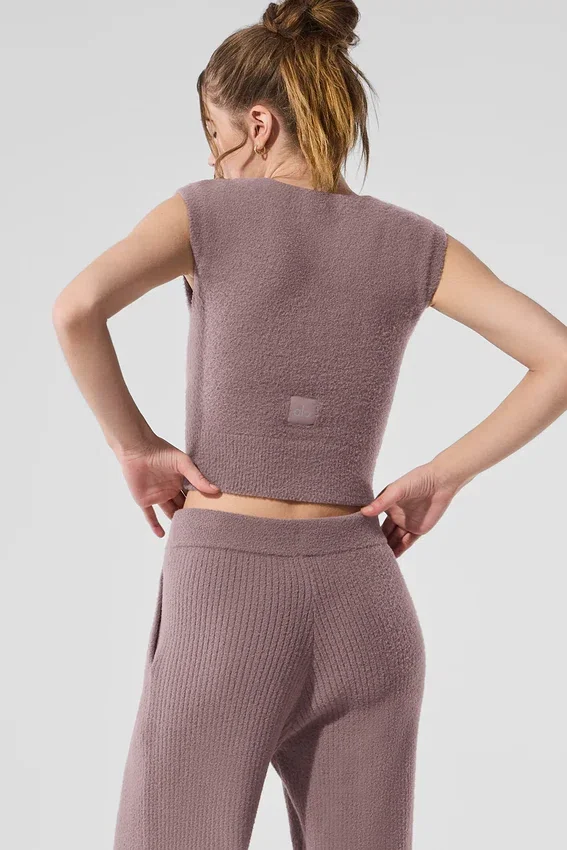 Snuggle up-strikkegenser med korte ermer – Mushroom