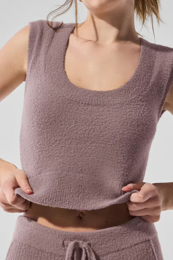 Snuggle up-strikkegenser med korte ermer – Mushroom